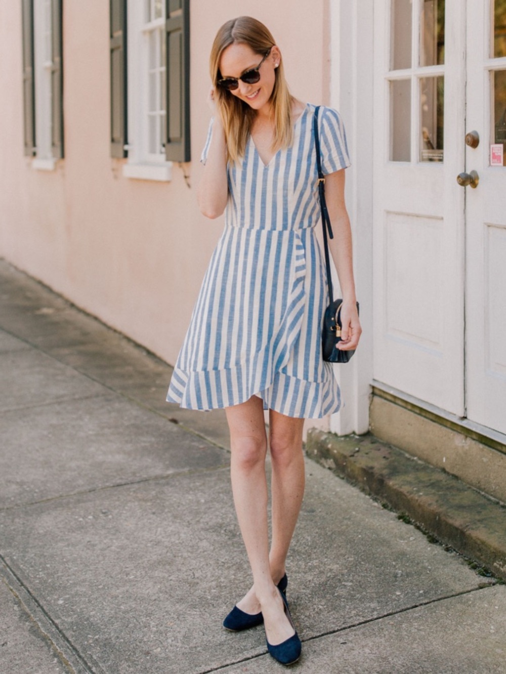J. Crew Blue and White Stripe Dress